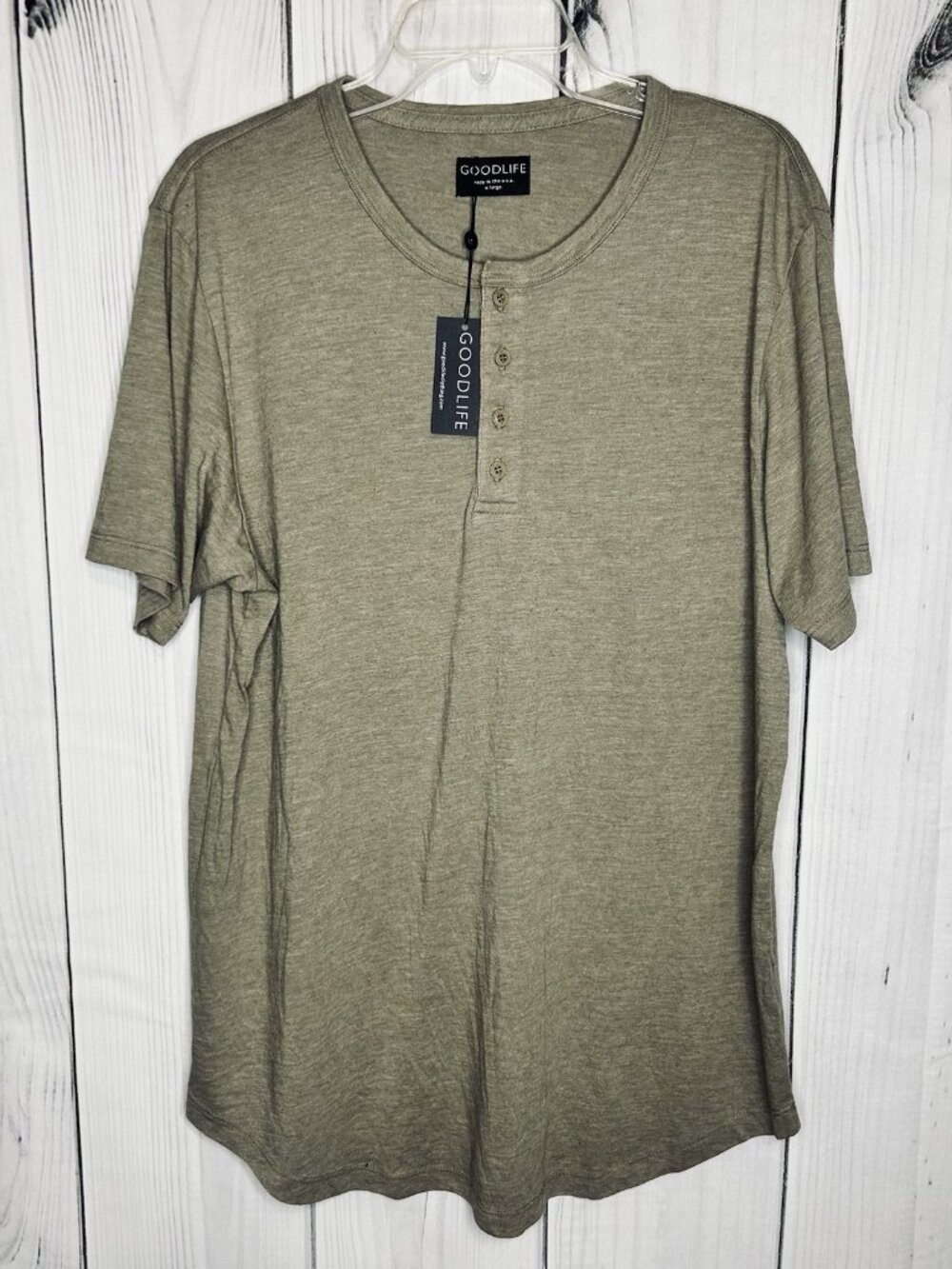 Goodlife Scallop Short Sleeve Henley Size XL Timber Green NWT USA